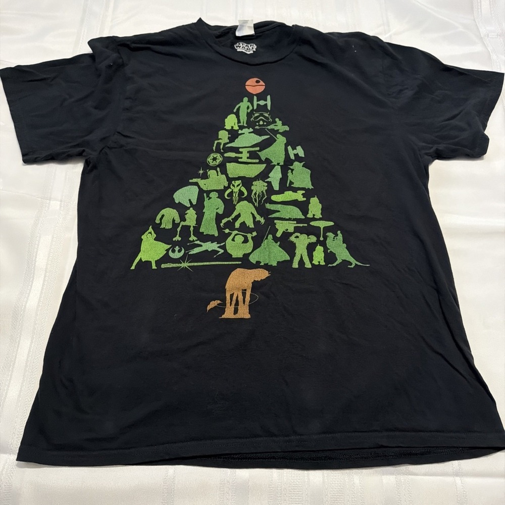 Star Wars Christmas Tree Graphic T-Shirt Mens Large Black Holiday Characters Tee
